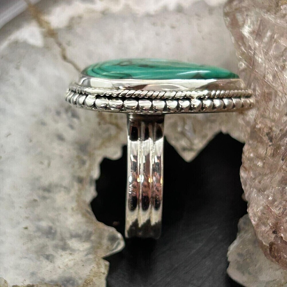 Sterling Silver Southwestern Style Wide Teardrop Malachite Ring Size 8 For Women - Picture 4 of 10